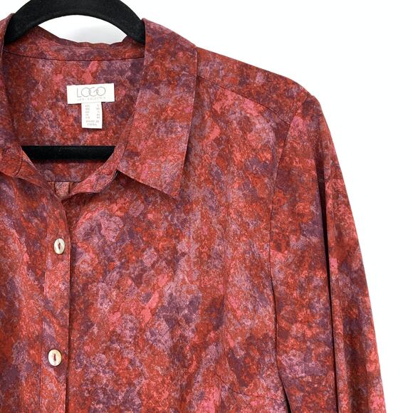 Logo By Lori Goldstein Blouse Women's Sz S Button Front Long Sleeve Red Purple - Picture 3 of 6